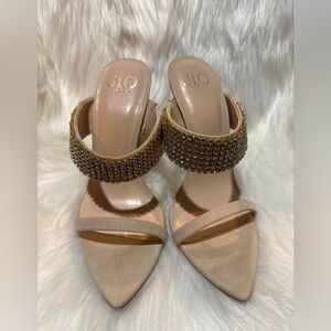 Jennifer Lopez Cream and Gold Heels with Embellished Straps